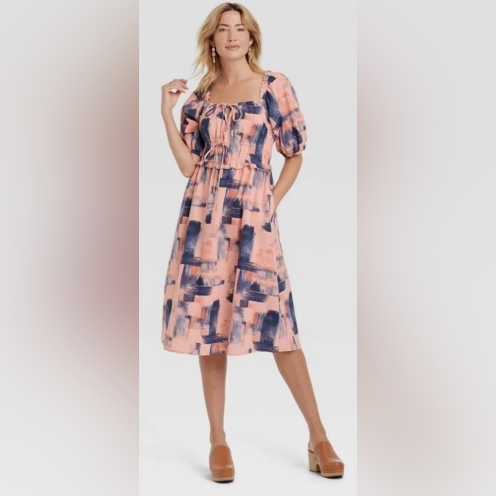 Universal Thread XL Blush Print Puff Short Sleeve Dress